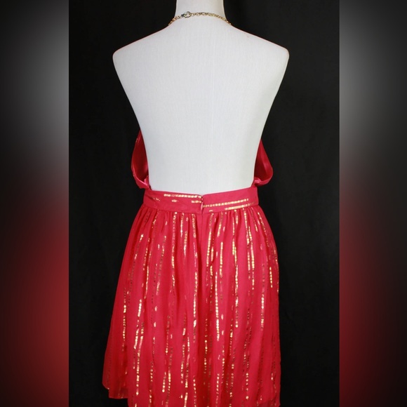 NWT Milly size 4 backless pink and gold, silk halter mini dress - Picture 2 of 11